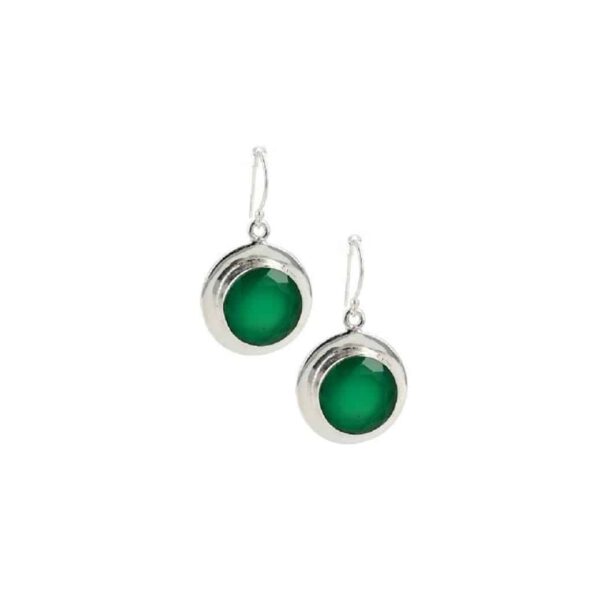 Zilveren Oorbellen Onyx Groen Facet met Rand - 925 Sterling