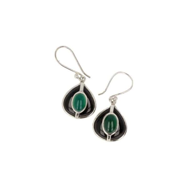 Zilveren Oorbellen Onyx Groen en Zwart - 925 Sterling