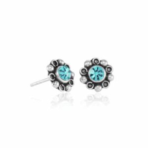 Zilveren Oorstekers "Flor Margarita" Zirkonia Turquoise - 925 Sterling