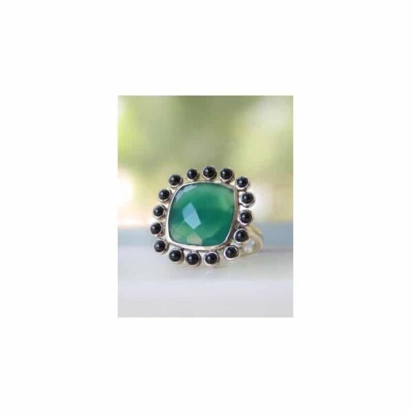 Zilveren Ring Groene Onyx en Zwarte Spinel