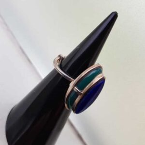 Zilveren Ring Lapis Lazuli met Onyx Groen Markies