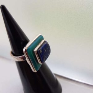 Zilveren Ring Lapis Lazuli met Onyx Groen Vierkant