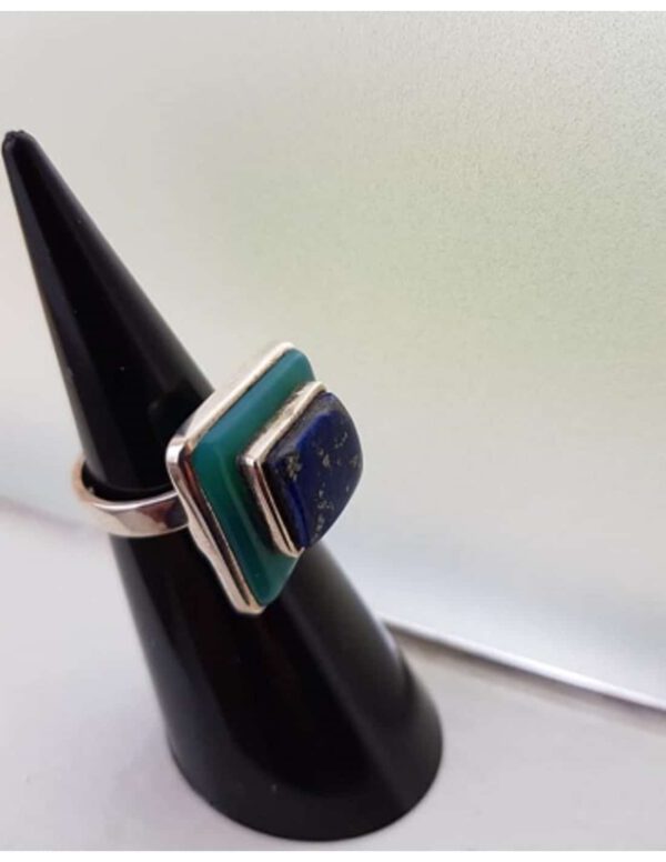 Zilveren Ring Lapis Lazuli met Onyx Groen Vierkant