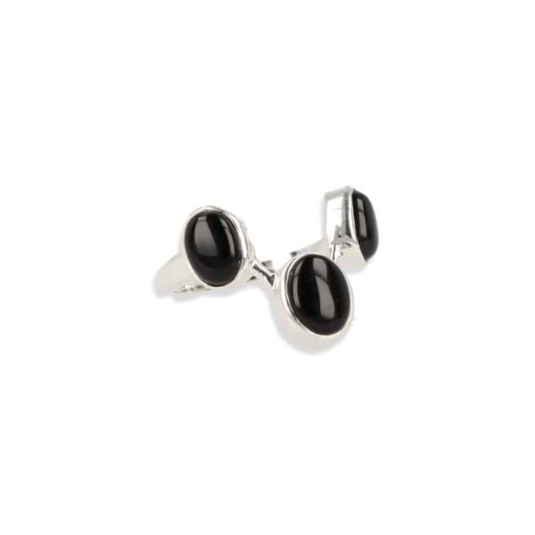 Zilveren Ring Onyx ring - 3 stenen - ((Maat 18