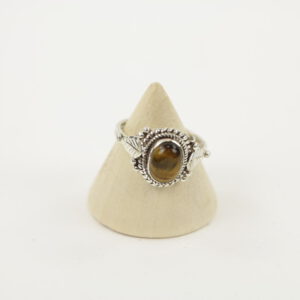 Zilveren Ring met Tijgeroog Maat 18 (Sterling Zilver 925)