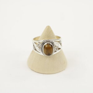 Zilveren Ring met Tijgeroog Maat 19 (Sterling Zilver 925)