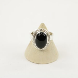 Zilveren Ring met Zwarte Onyx Maat 17 - Verstelbaar (Sterling Zilver