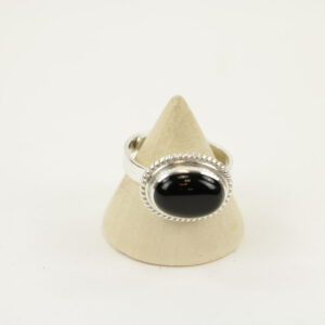 Zilveren Ring met Zwarte Onyx Maat 19 - Verstelbaar - Model 2