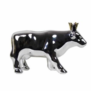 Zilverkleurige Spaarpot Koe met Kroon (18 cm)