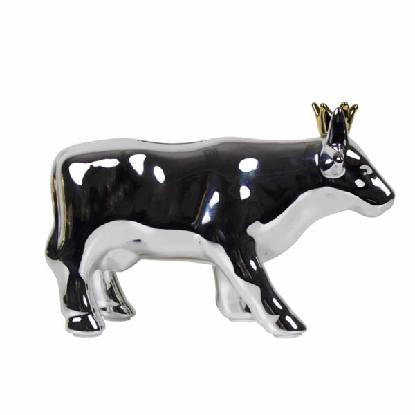 Zilverkleurige Spaarpot Koe met Kroon (18 cm)
