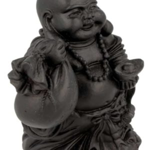 Zwarte Boeddha met Zak en Schaal (9 cm)